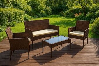 Nový záhradný ratanový nábytok - hnedý