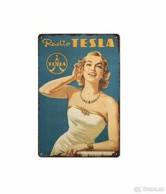 Tesla, národní podnik (dobová reklama) - plechová cedule - 1