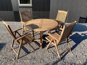 TEAK - Okruhly stol a 2 pollohovatelne stolicky