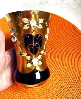 Kobaltová váza so zlátením a smaltovaním