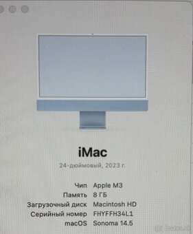 iMac 24-palcový, 2023 cip Apple M3 Pamät 8 GB