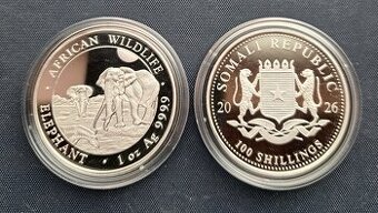Somalsko Elephant 1oz 2026 investicne striebro