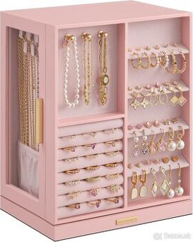 SONGMICS šperkovnica – 5 zásuviek, otočná 360°, ružová, nová