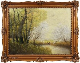 Obraz,olejomalba s polovníckou tematikou.