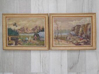 Kočovníci-olej na plátne 1952, 38 x 48 cm 2 kusy