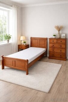 Vintage postel, nočný stolík, komoda