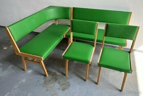 retro rohová lavica + stoličky