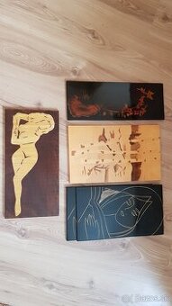 Drevené retro obrazy na stenu - 60-70 roky