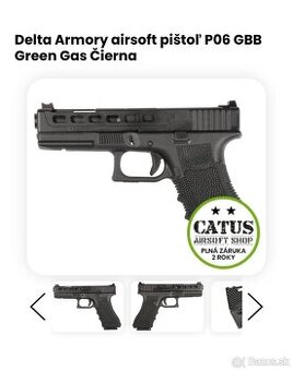 Delta Armory airsoft pištol P06 GBB Green Gas čierna