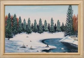 Zimná krajinka maľovaný obraz