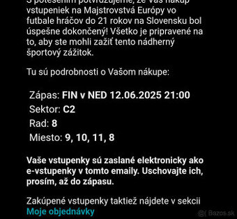 Vstupenky ME21 FIN-NED v Košiciach 12.6.