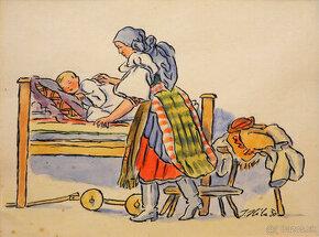 Hála Jan, Uspávanie a Pasenie, 1930, dva akvarely, 16x20