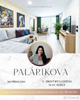 Na prenájom dizajnový 3i byt, Palárikova, lodžia, klíma, Koš