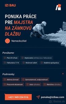 Ponuka práce Nemecko - Pracovník na zámkovú dlažbu (25 €/h)