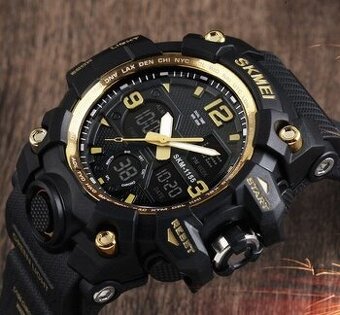 Nové masívne pánske hodinky SKMEI čierne - zlaté