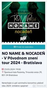 koncert NO NAME v BA - 2 vstupenky