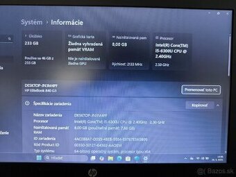 Predám HP elitebook 840 G3 14 palcový i5 procesor win 11
