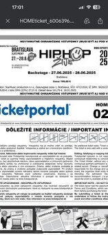2x vstupenka Backstage hip hop žije