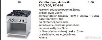 Predám profesionálne plynové varidlo, 4-horák (PC-98G)