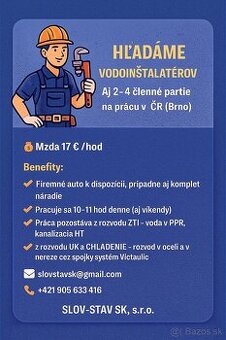 Vodoinštalater dlhodoba práca v Brne
