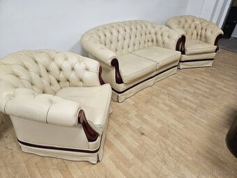 CHESTERFIELD ŠTÝL 2+1+1,KOŽENÁ SEDAČKA