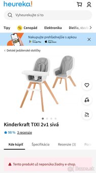 Jedálenská stolička Kinderkraft Tixi grey