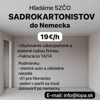 Hľadáme sadrokartonistov do Nemecka