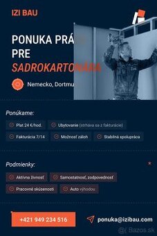 Ponuka práce Nemecko - sadrokartonár  (24 € / hod.)