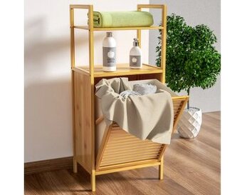 Bambusová drevená polica s košom na prádlo 43 l