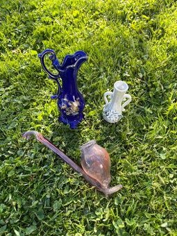 Starožitná sklenená fajka+vázičky