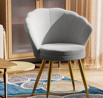 Stolička - kreslo luxusné zamatové šedé tvar mušle