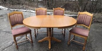 Masivní jídelní rozkládací stůl + 4x masivní židle