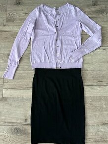 Pastelovo fialovy sveter XS, Orsay; čierna puzdrova sukňa S