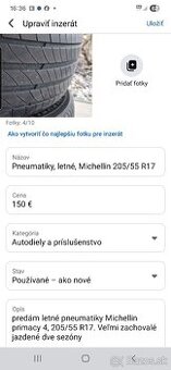 predám letné pneumatiky Michellin primacy 4, 205/55 R17