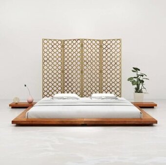 Moderná japonská posteľ, akáciové drevo, NOVÁ