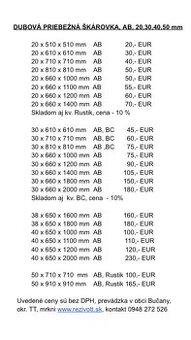 Dubová priebežná škárovka hr. 20 mm, 30 mm, 40 mm, 50 mm