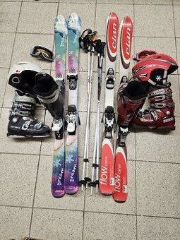 Lyze 130cm, topanky, palice, prilba, okuliare