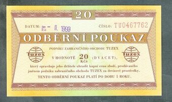 Staré bankovky TUZEX BONY 20 kčs 1990 porevoluční - 1