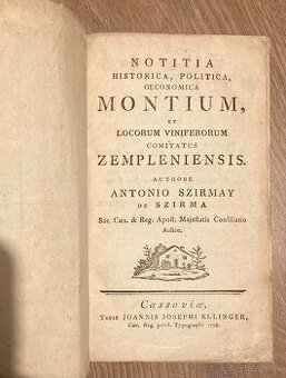 A. S. Szirmay - História zemplínskej župy, 1798