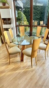 Luxusný jedálenský stôl v dizajne mramor/drevo/sklo