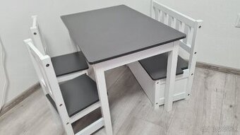 Detský stolík so stoličkami a lavicou s úložným priestorom
