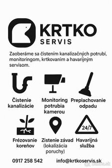 Krtkovanie, čistenie kanalizácie, upchaté potrubie, krtko