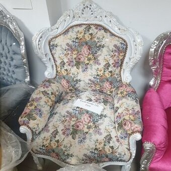 Baroko sedačkové kreslo kremovo kvetová látka