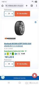 Predam zimne pneumatiky Hankook W330A ICEPT EVO3 SUV  245/65