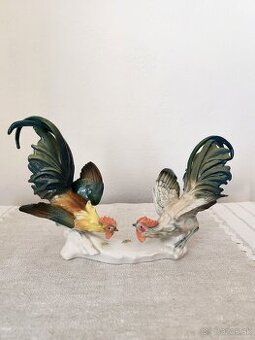 Ens Volkstedt vtáčiky kohúti porcelánová soška 30 cm