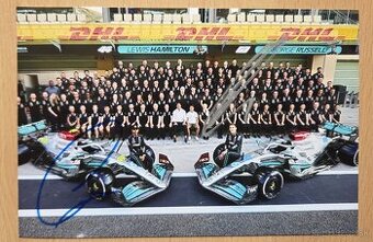 Mercedes F1 Lewis Hamilton George Russell orig. autogramy