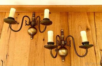 Staré nástěnné mosazné osvětlení 2 kusy