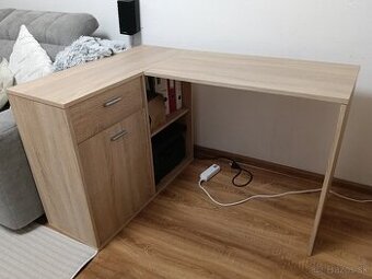 Rohový pracovný stôl – dub sonoma, veľmi dobrý stav