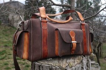 Ručne šitá pánska kožená cestovná taška - Duffle bag