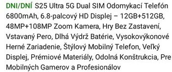 Predám úplne nový nepoužitý telefón S25 ultra 5G.
